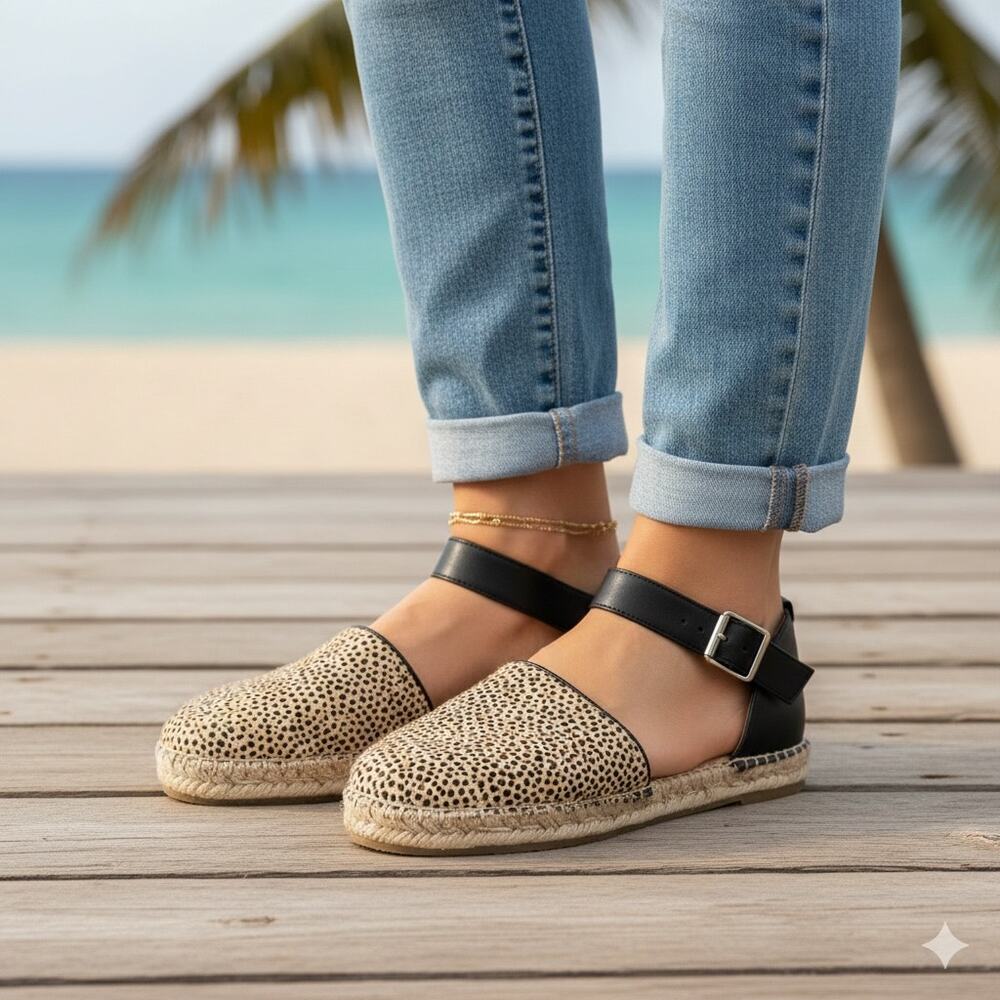 Sole Society Tan Black Cow Fur Leather Upper Channing Espadrilles 7.5